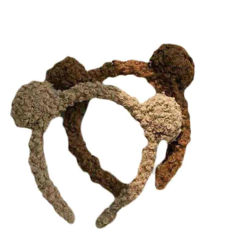 Female Antislip Bear Ear Plush Hairpin Face Washing Plush Headband