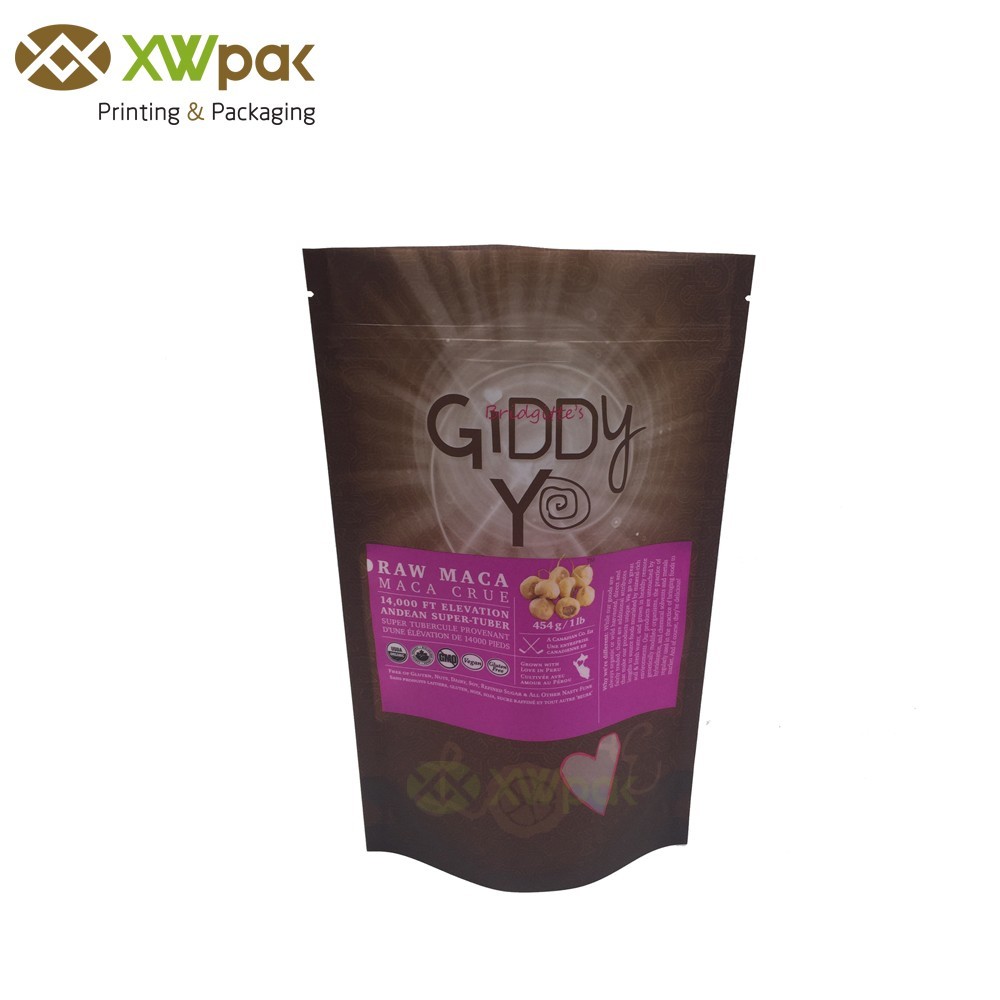 Custom printing stand up pouches with zipper for food packaging bag