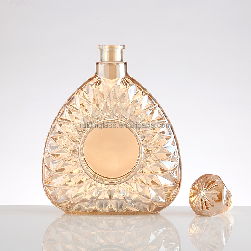 Manufacture 500ml 750ml Brandy Glass Bottle with Cap and Aluminum Plastic PP Collar