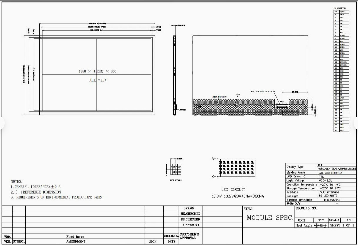 10.1 Inch LCD Module for Car Liquid Crystal Display 1024*600 Panel LCD Lvds Interface Display LCD