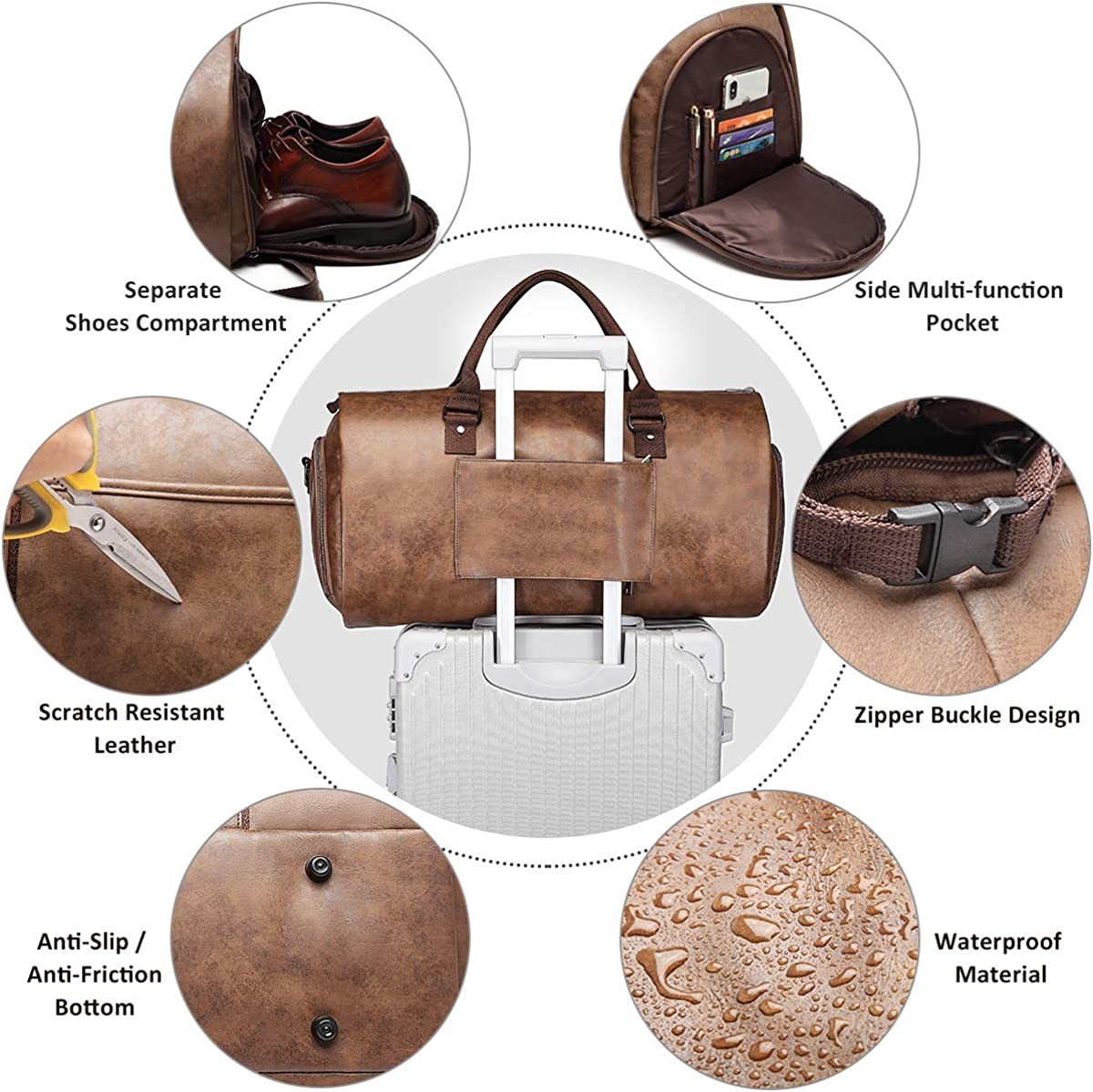 50L Leather Custom Travel Garment Bag Compartment Business Mens Suit ISO900