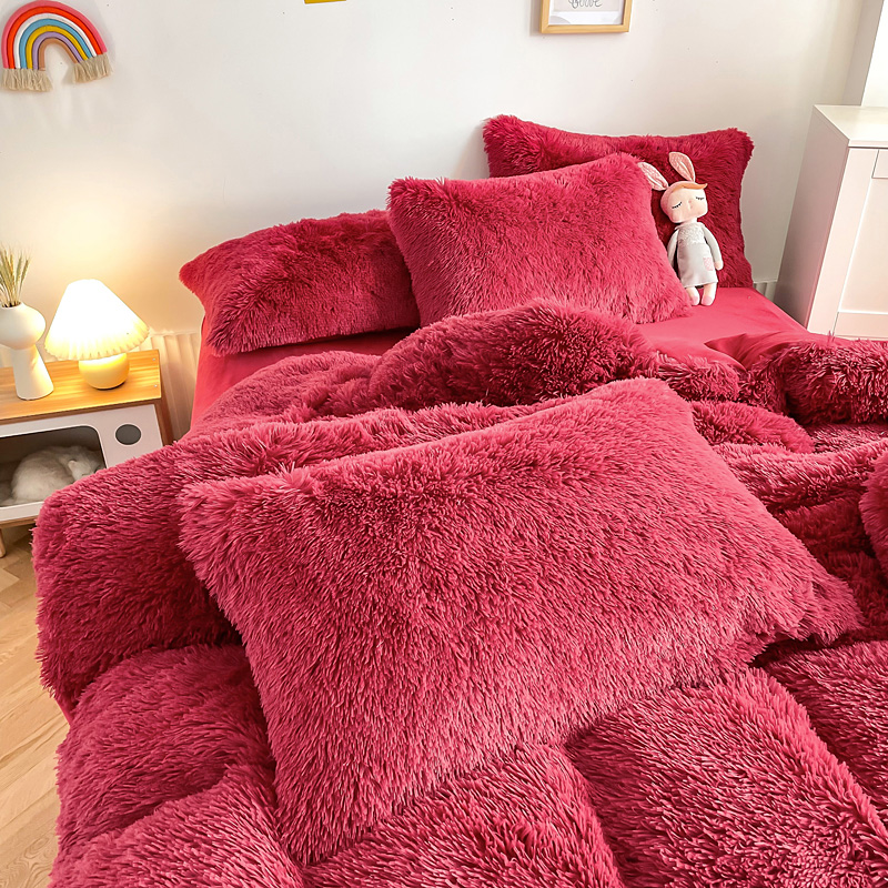 Ins Red Color Warm Mink Velvet Crystal Bedding Set for Winter Bed Linen Quilt Cover