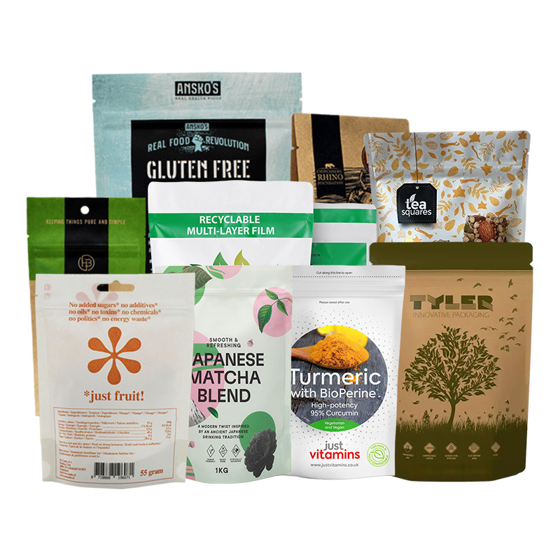 Biodegradable Food Packaging Pouch With Zipper Brown Craft Paper Laminated