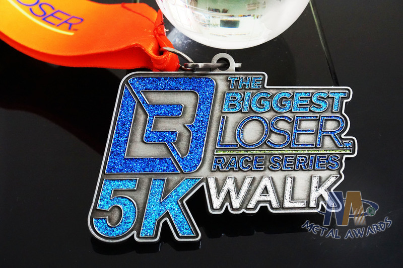 Fashionable Special Type 5k Race Medals , Gillter Colors Running Award Medals