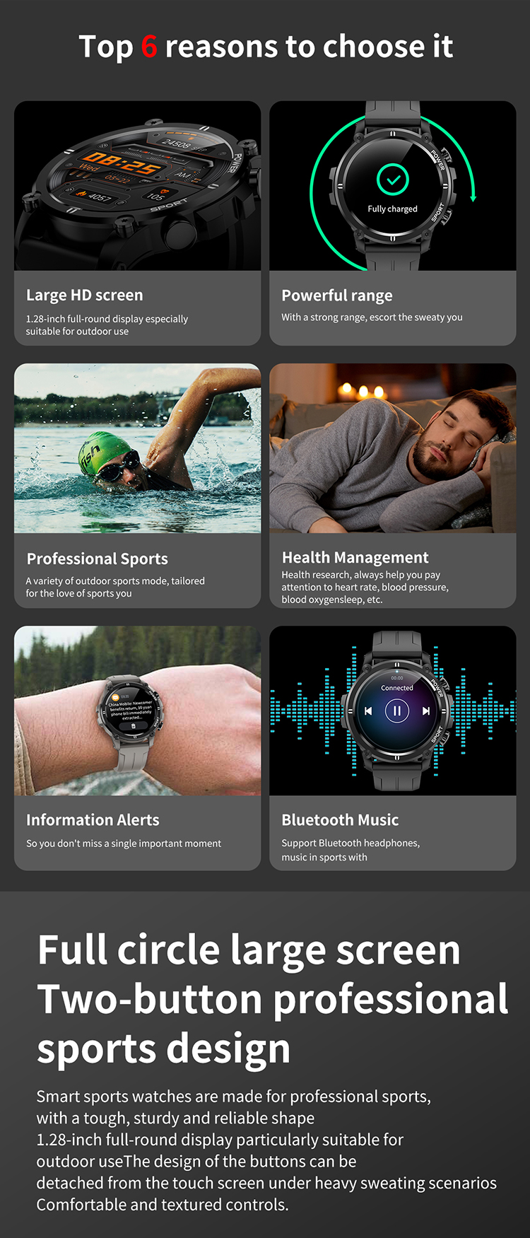 Round Screen Smart Watch Sport Healthy With Bt Calling