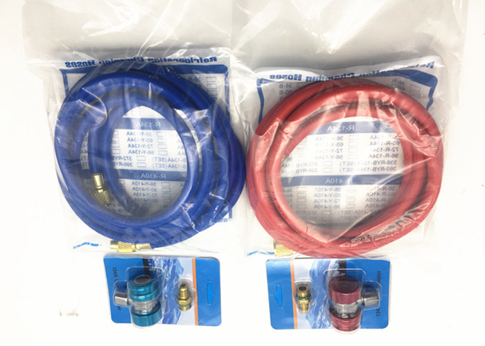 Red and Blue Color r134a refrigerant hose with Brass Fittings and Charge couplers