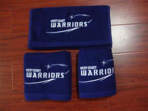 China 100% cotton Small MOQ blue color gym/sport/golf towel with custom brand logo on sale