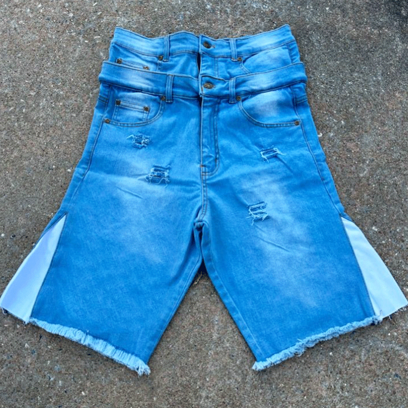 Embroidered Patches Logo Streetwear Summer Shorts Distressed Acid Wash Jean Shorts