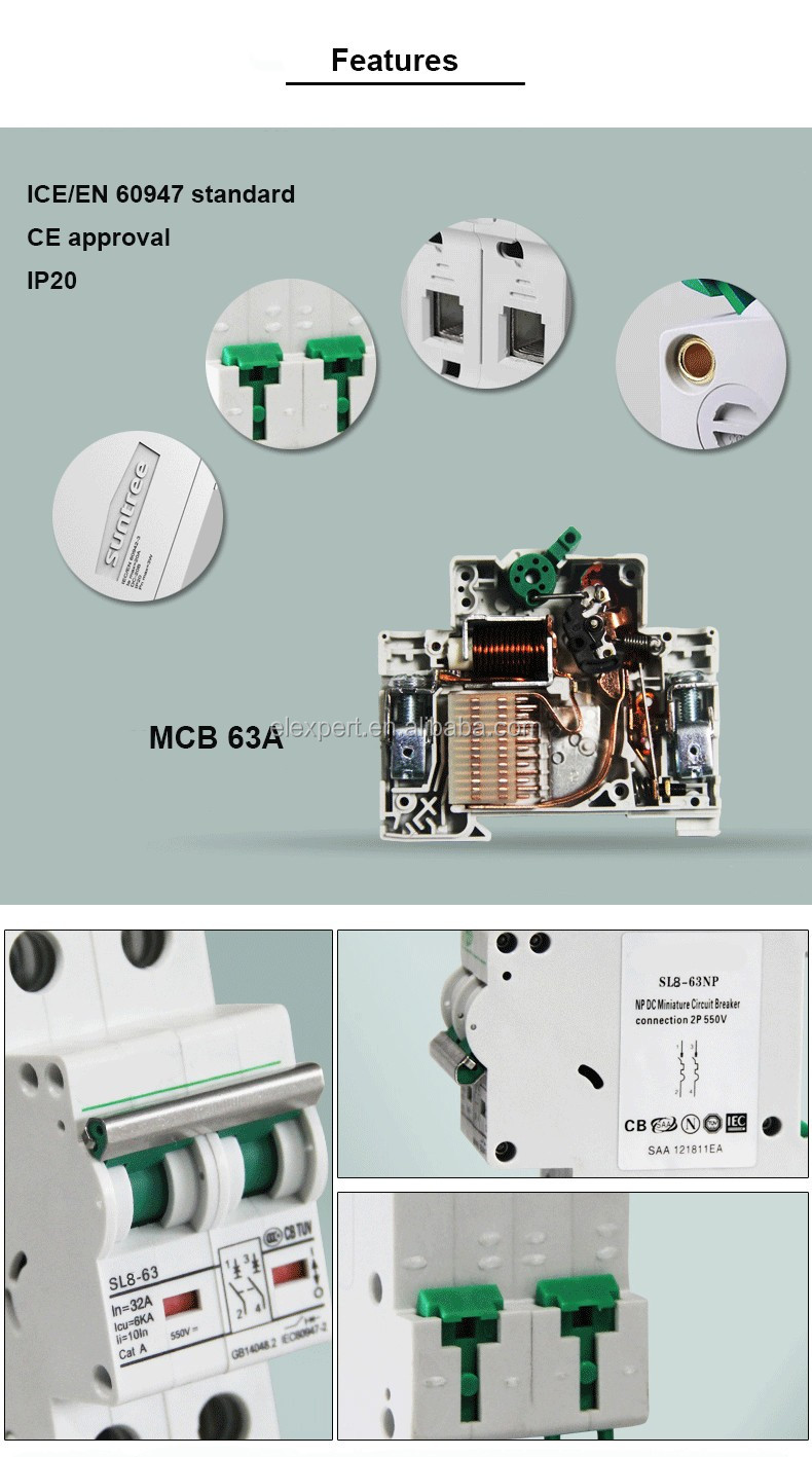 Mini Circuit Breaker Kampa SL8 High quality 1P 2P 3P 4P 1A~63A DC MCB for solar system