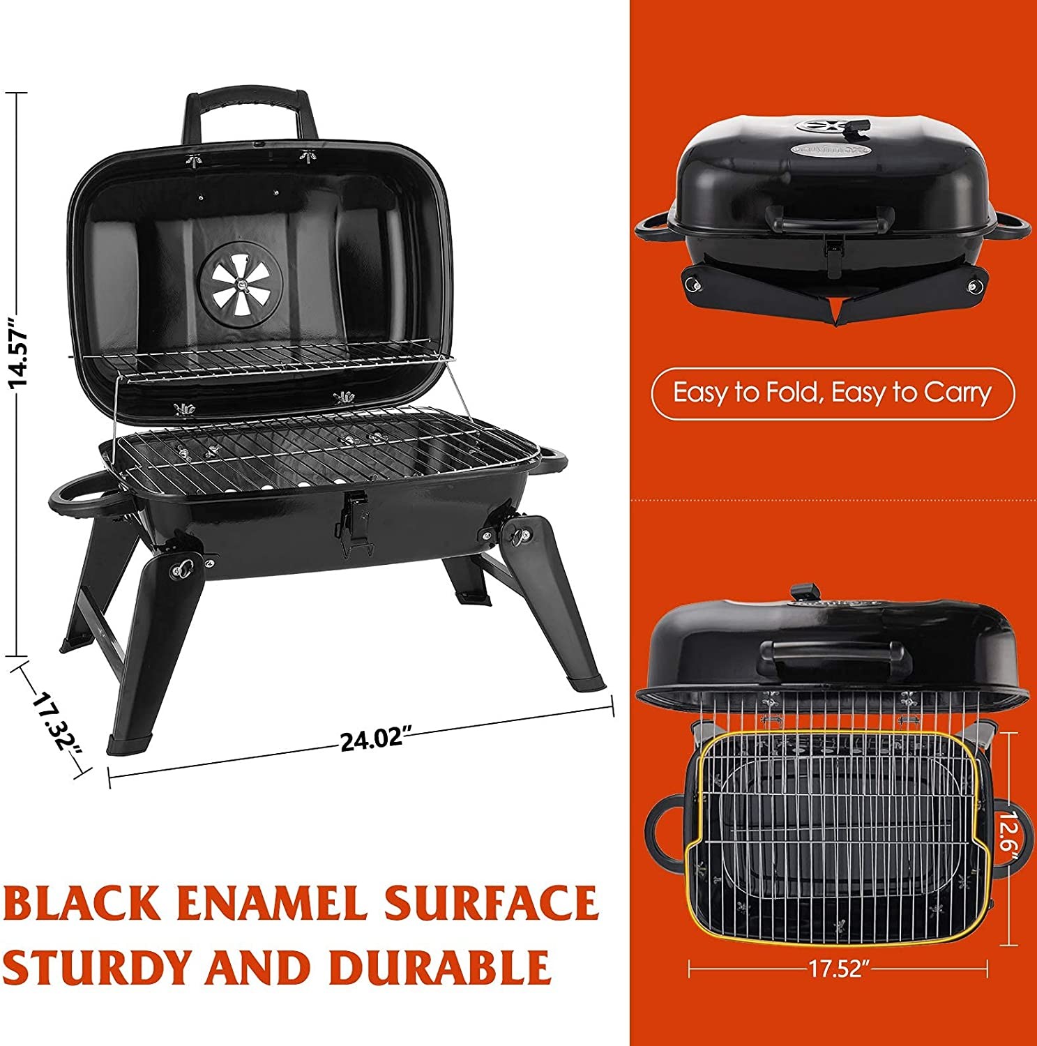 Black Steel Folding Portable Charcoal Fire Pit Barbeque Camping