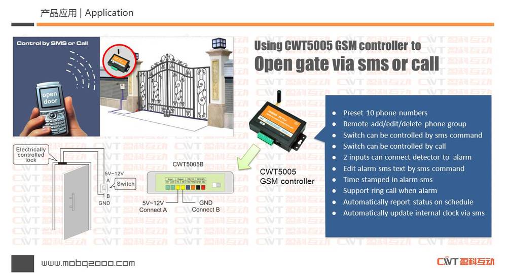 CWT5005 gsm gate opener, supports 1000 pcs mobile phone numbers