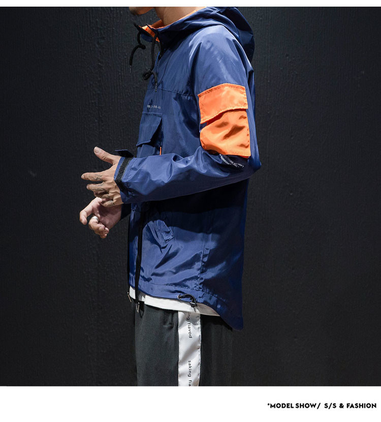 Men Nylon Pullover Hooded Lightweight Windbreaker Jackets Waterproof