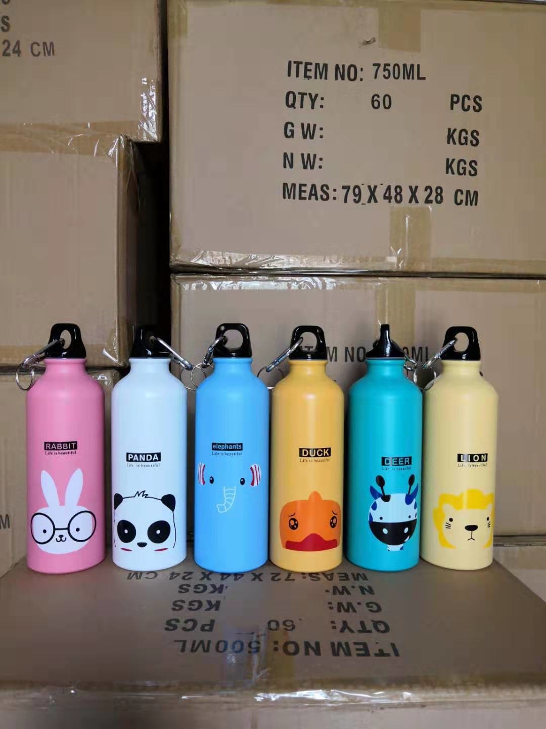 750mL Water Bottles With Carabiner Portable Aluminum Water Bottle Leakproof Water Jug For Hiking Travel Outdoor Sports Gym Fitness