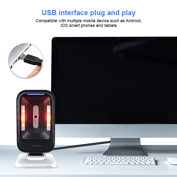Desktop Omnidirectional Barcode Scanner 2D Hands Free USB Wired Automatic Image Sensing