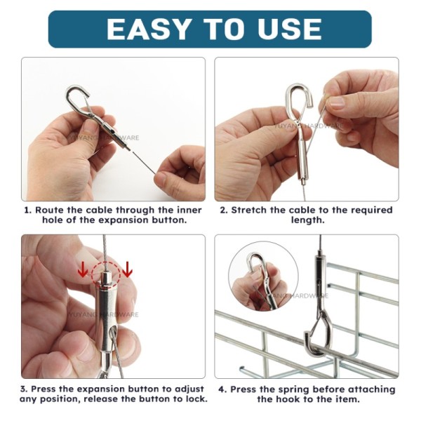 Adjustable Ceiling Hook Cable Suspension Kit Durable Steel Wire Hanging Kit With Hook Cable Gripper Hanging Wire Kit