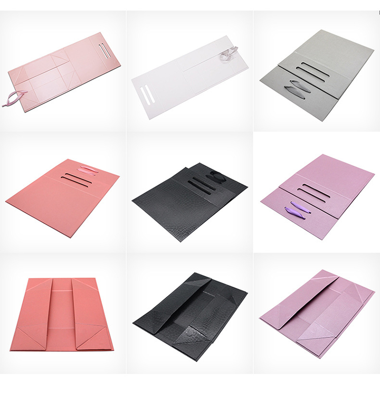 Folding Rigid Cardboard Paper Clothing Shoes Gift Box With Ribbon Handle