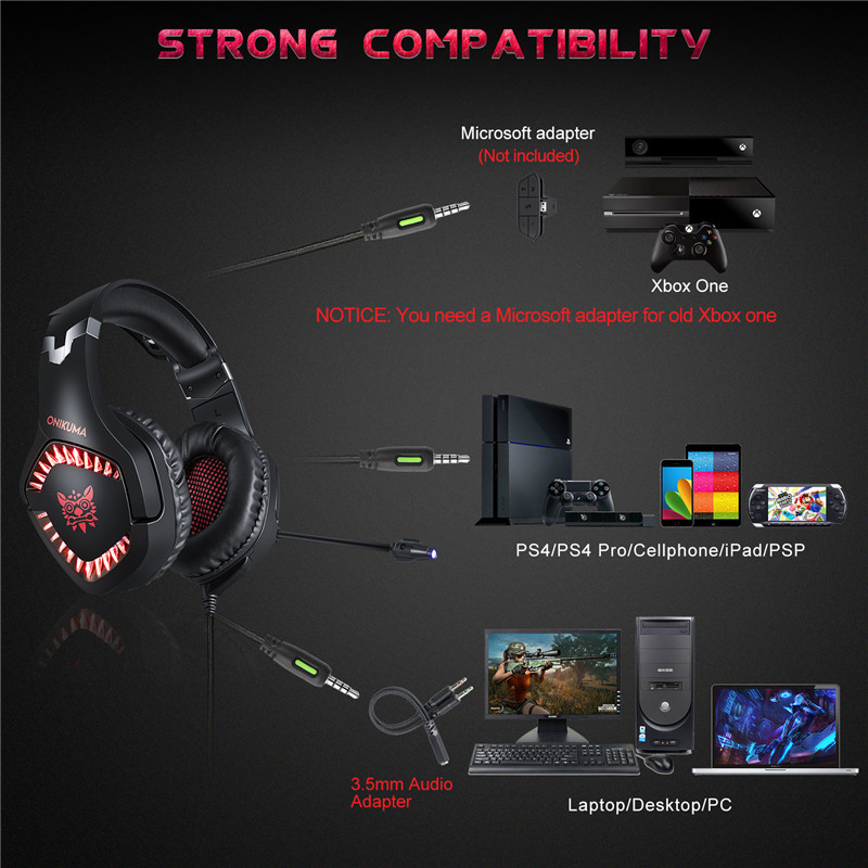 LED Light 2.2m 2.2kohm 100mA PC 3.5 mm Gaming Headset