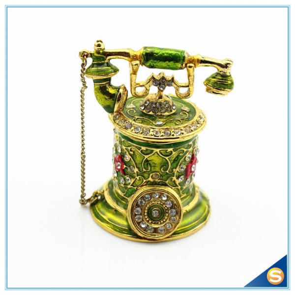 Jeweled Enamel Trinket Box Antique Telephone Shape Trinket Box For Women's Gift