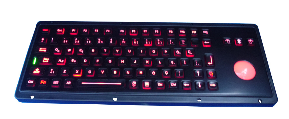 IP65 black vandalproof Industrial Keyboard With Trackball and function keys