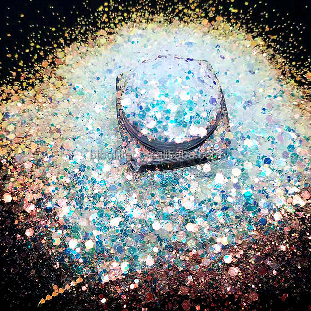 White Iridescent Glitter for Epoxy Floor Hexagon Mixed UV and Heat Resistant Christmas Decorative Glitter Combination