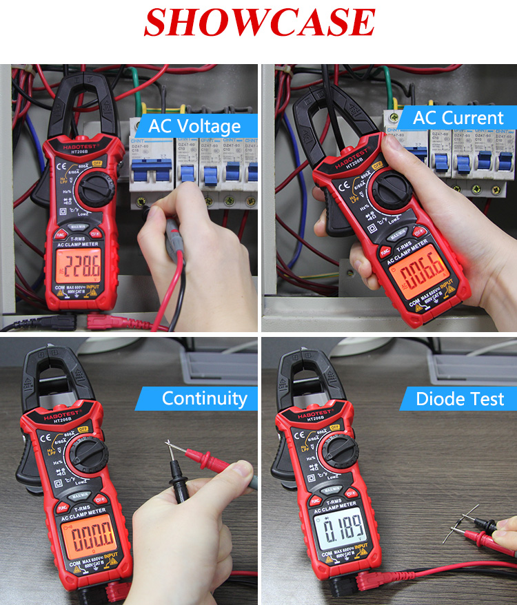HT206B Auto Range Digital Clamp Meters , 600V Digital Clamp Ammeter