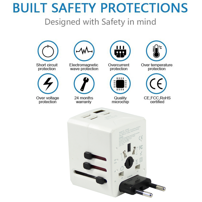 Approved Multi Plug 4 in 1 Power Supply Adapter US EU UK AU Plug Travel Charger