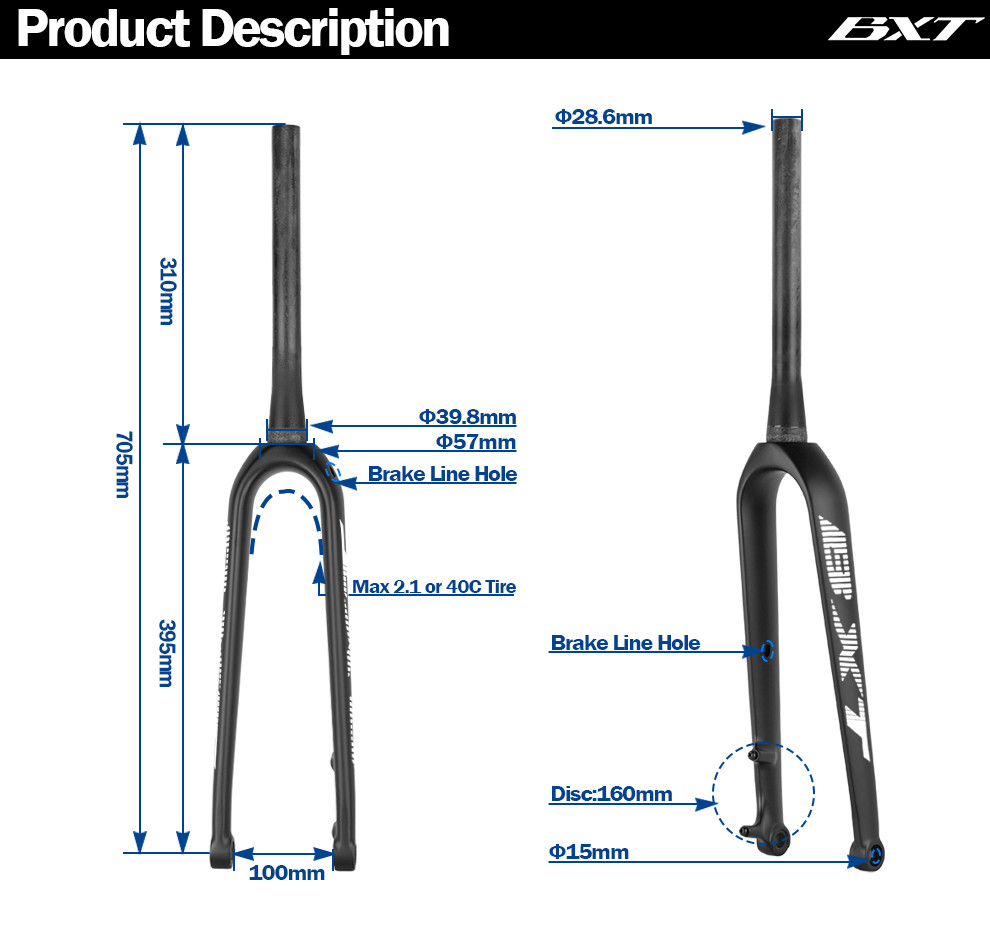 700C Carbon Mountain Bike Fork Disc Brake Carbon Gravel Fork 27.5