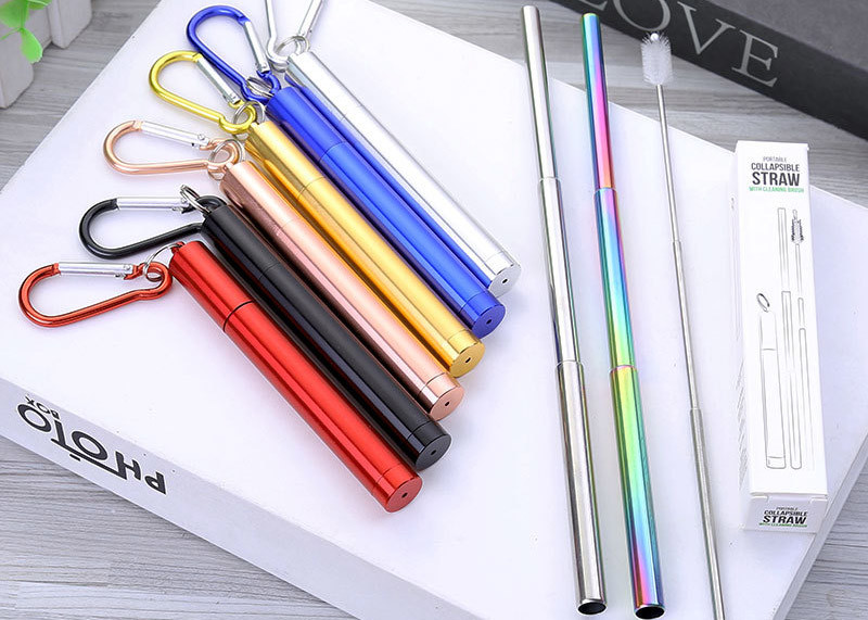 Durable Kitchen Household Items Telescopic Stainless Steel Straws Three Section