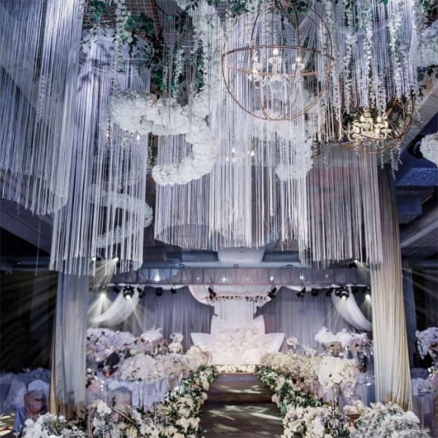 Elegant Wedding Ceiling Decoration Champagne colors Fabric String Curtain Ceiling Drape