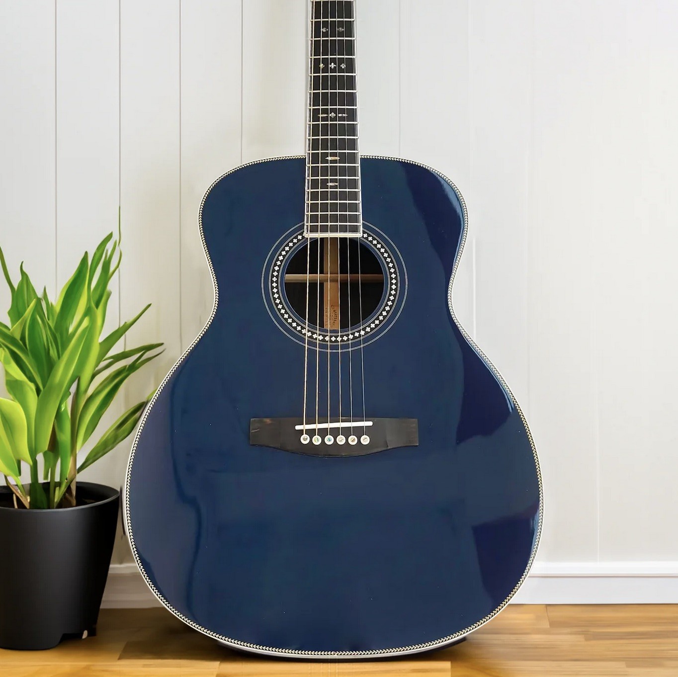 Navy Blue Solid Solid East Indian Rosewood Back Side OM Acoustic Guitar 000-14 Fret European Spruce Top