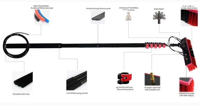 Custom 12-36ft Aluminum Telescopic Water Fed Pole Kit Solar Panel Cleaning Brush Window Washing System With Portable Water Tank