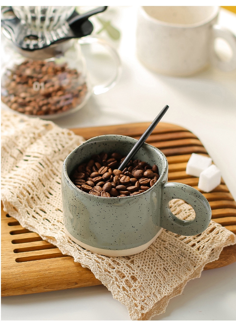 300ML Ceramic Nordic Ring Handle Coffee Mug Speckled Brief Novelty Pattern Milk Tea Cup Breakfast Milk Mug