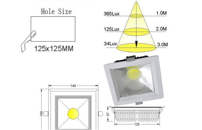 Indoor Square 30W COB LED Downlight Dimmable Long Lifespan For Office/Workshop