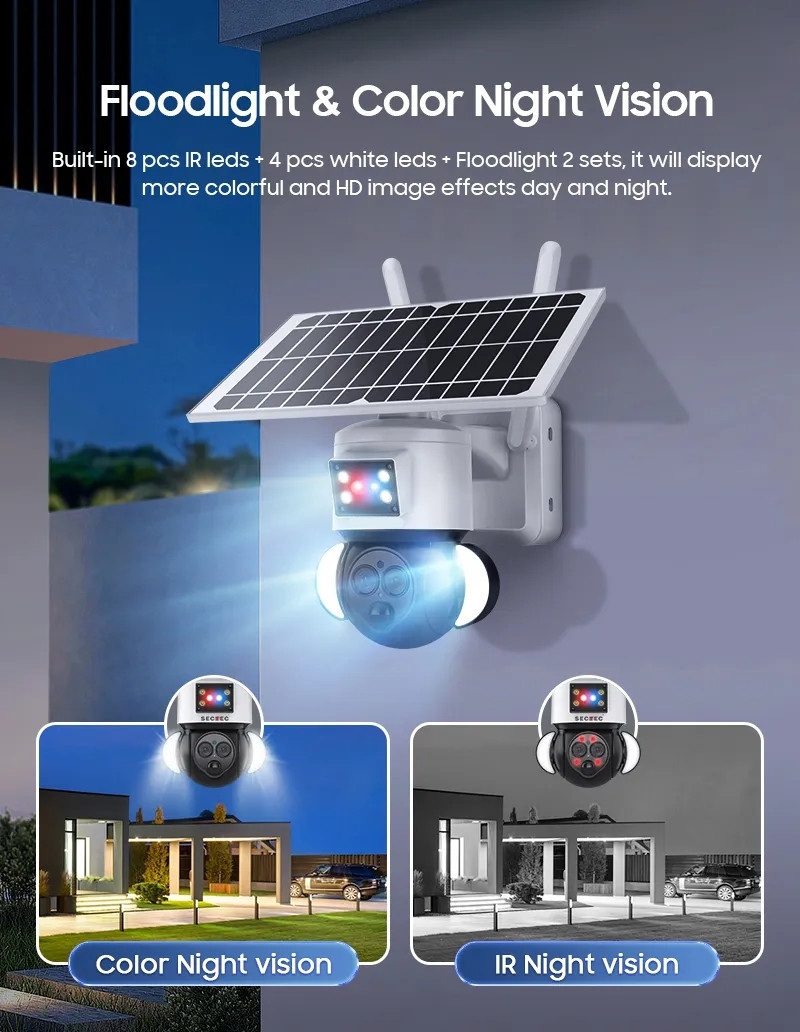 Multipurpose Solar 4G PTZ Camera WiFi Night Vision 6MP Dome Network