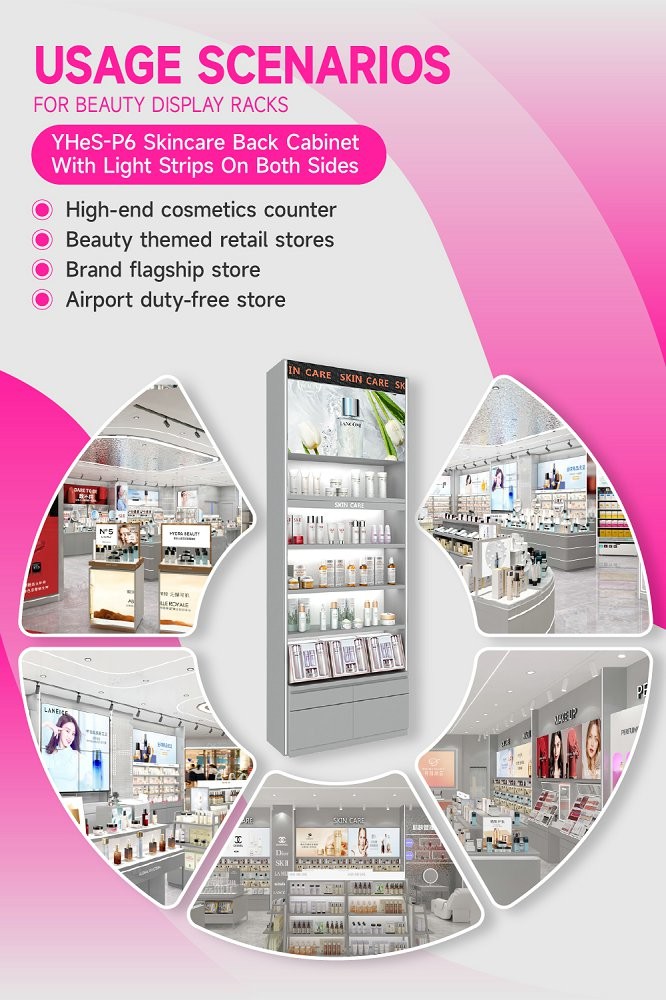 YHeS-P6 Adjustable Shelves Skincare Display Cabinet with 60mm Soft Film Light Box