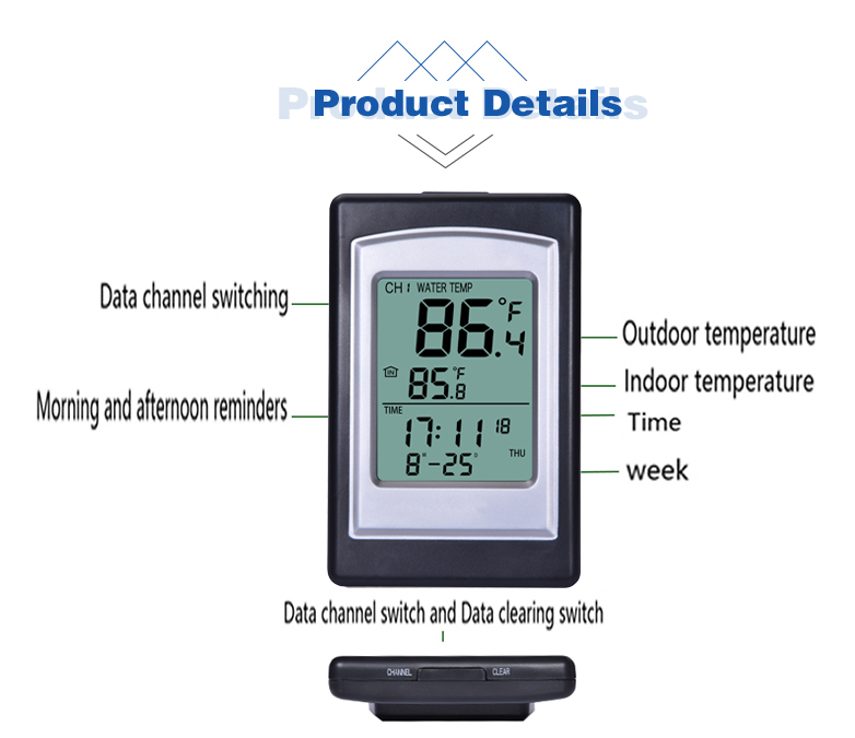 ±1.0°C Temperature Accuracy Wireless Solar Digital Pool Thermometer In Red And Silver