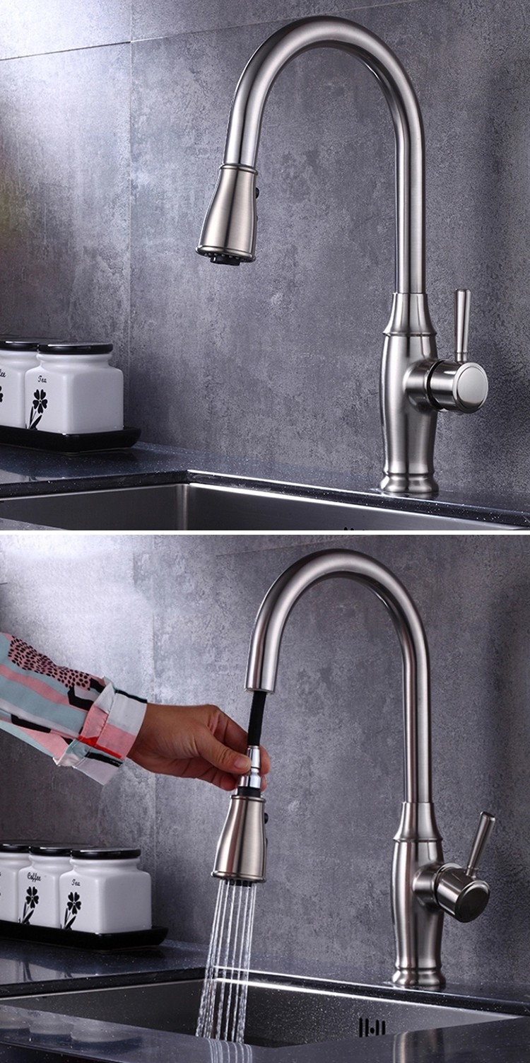 MixerDeck Mounted Kitchen Mixer Spray Taps , Pull Out High Arc Kitchen Faucet