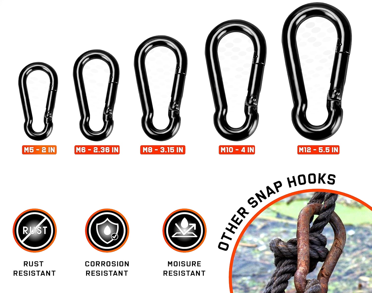 OEM Black Oxide Finish Carbon Steel Snap Hook Carabiner Customizable For B2B