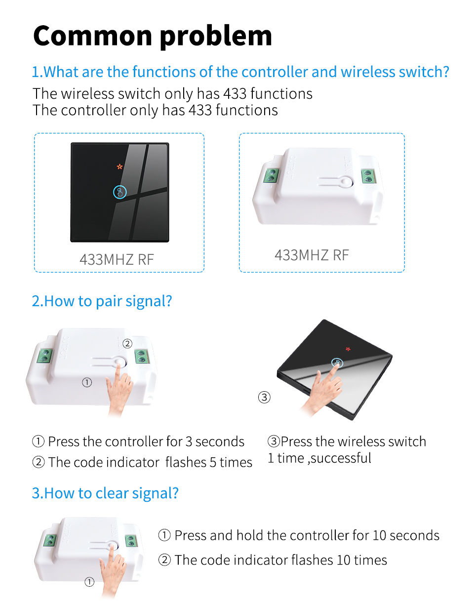 Wireless Touch Wall Switches Sets RF433 1gang Luxury Glass Panel Remote Control Switch