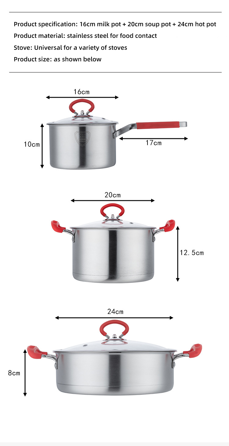 Best Sale 430 Stainless Steel Cooking Soup Pot Set Saucepan Cookware Set With Silicone Handle