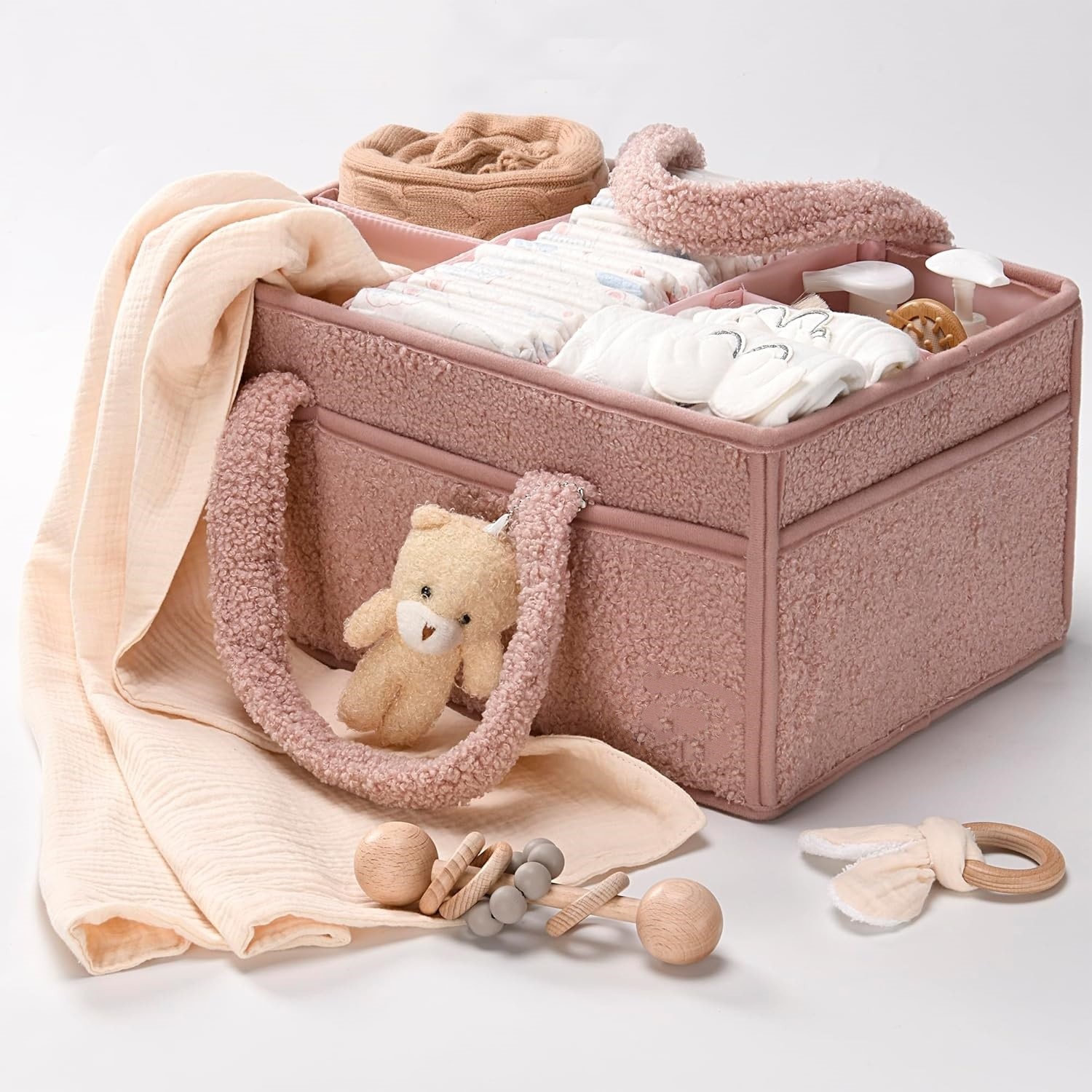 Plush Sherpa Exterior Cozy and Functional Baby Changing Basket Perfect for Gifting to New Moms
