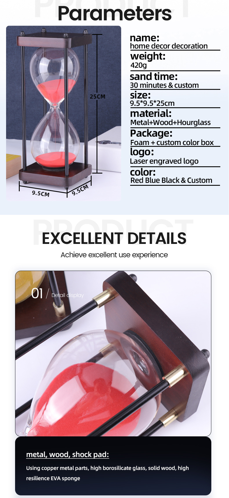 Creative Modern Hourglass Decor Sand Timer 30 Min 5 Min 1 Min