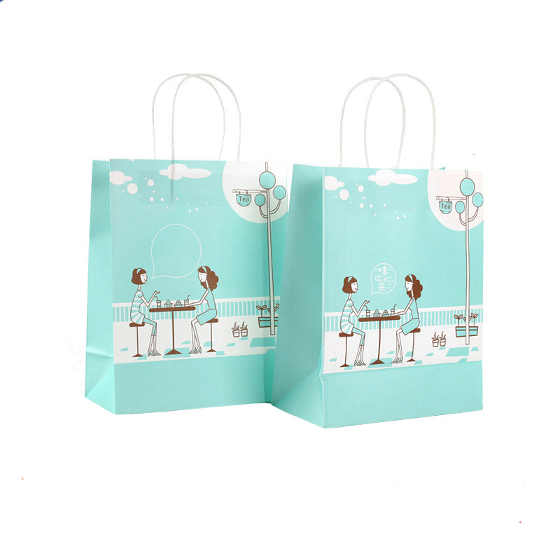 Custom Printed White Kraft Paper Shopping Bags With Twisted Paper Handle
