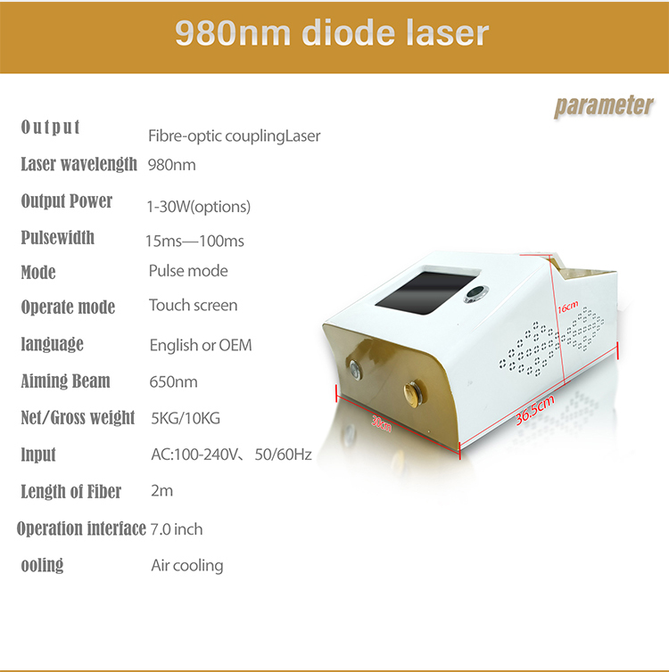 Diode Laser Spider Vein Removal Machine Air Cooling Nail Fungus Treatment 980nm