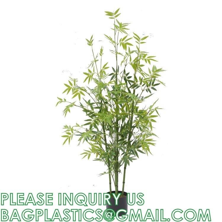 Artificial Bamboo Tree Set of 2, Fake Greenery Plants in Pots for Indoor Outdoor, Beautiful Faux Tree with Leaves
