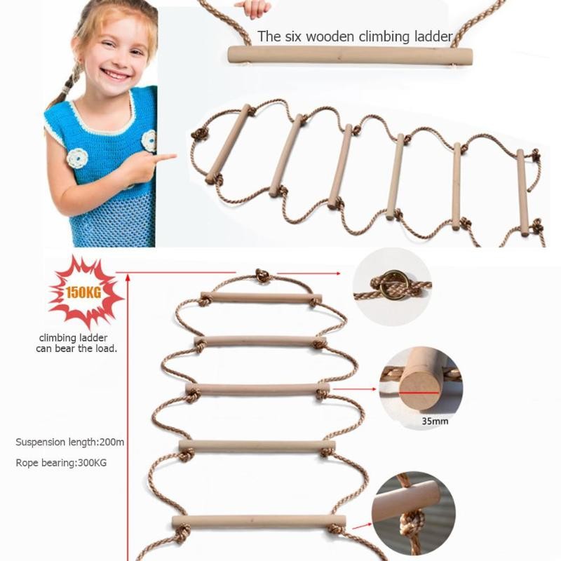 Multi Rungs Sports Wooden Rope Ladder For Children Activity Climbing Game