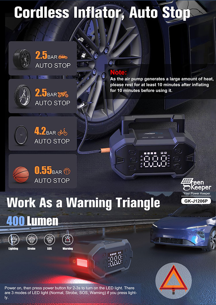 QC 18W Type-C Input Portable Rechargeable Jump Starter with Built-in Battery Booster