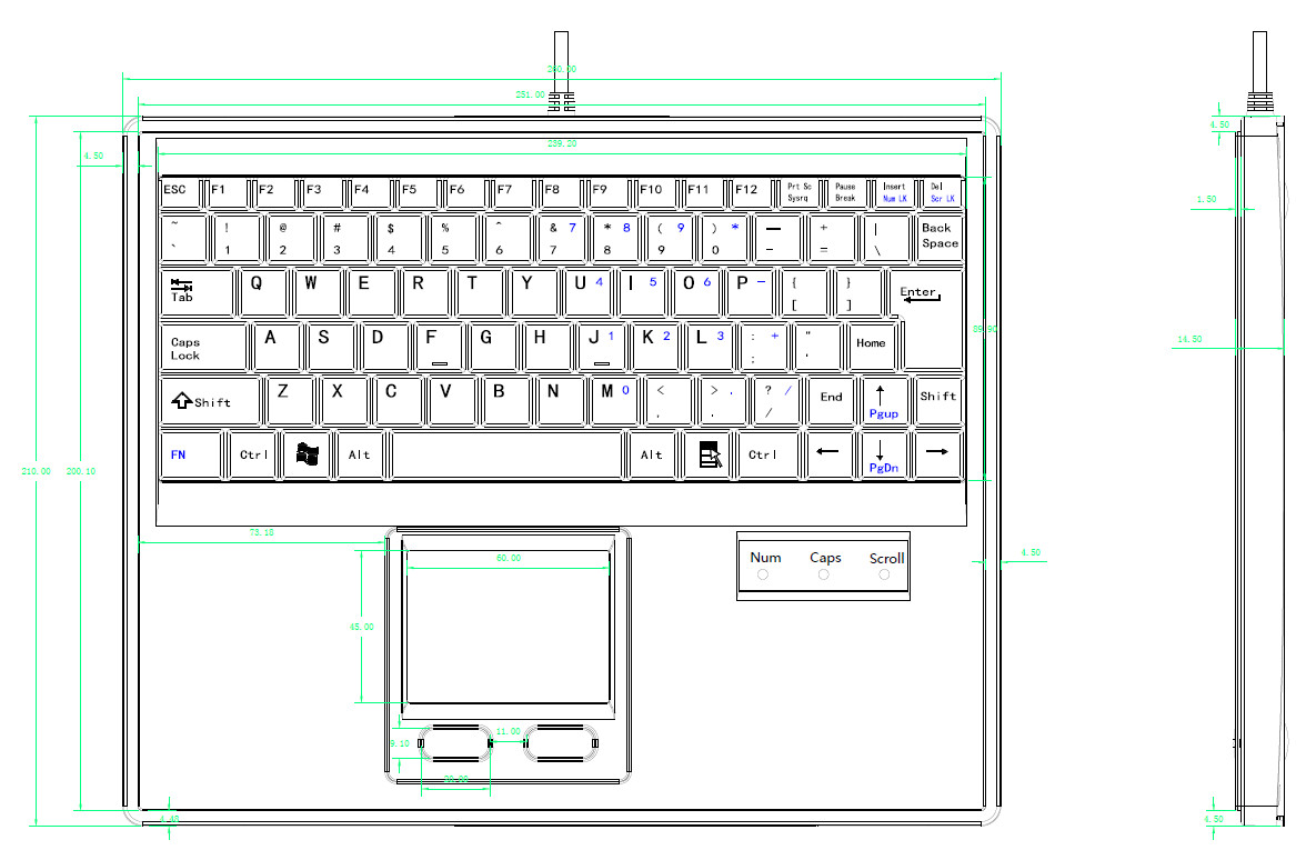 USB Interface IP67 84 Keys ABS Plastic PC Keyboard