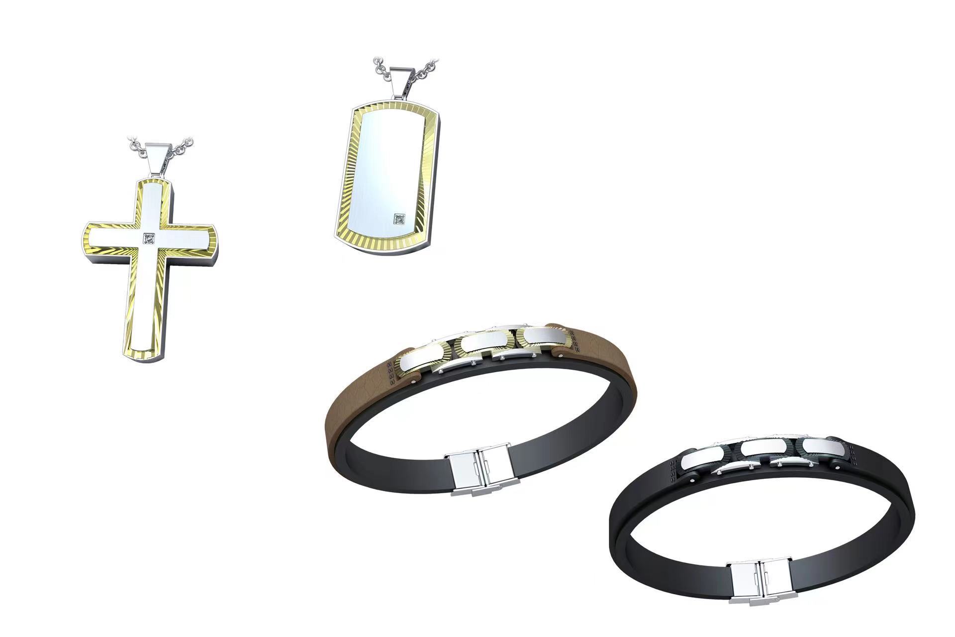 Customized Watch Chain Pendant And Bracelet Set Stainless Steel Men's Luxury Jewelry