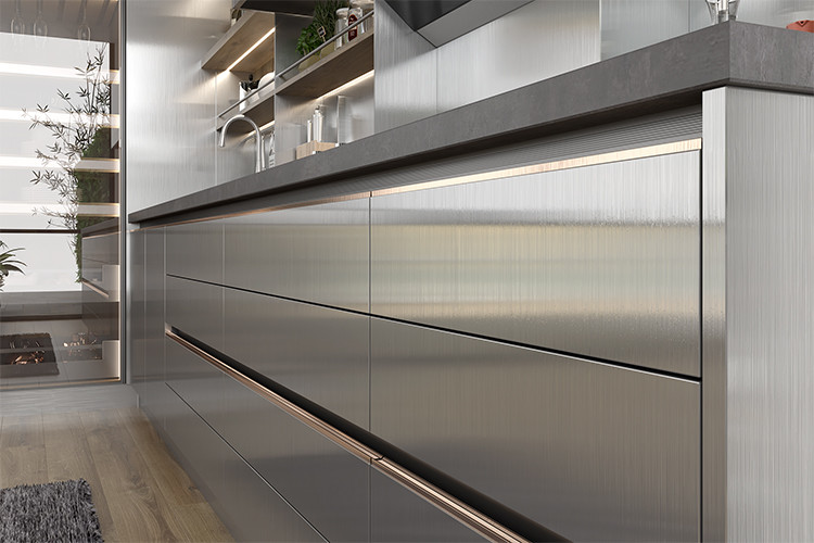 Gray Gloss Modular Stainless Steel Kitchen Cabinet Set Modern L Shaped